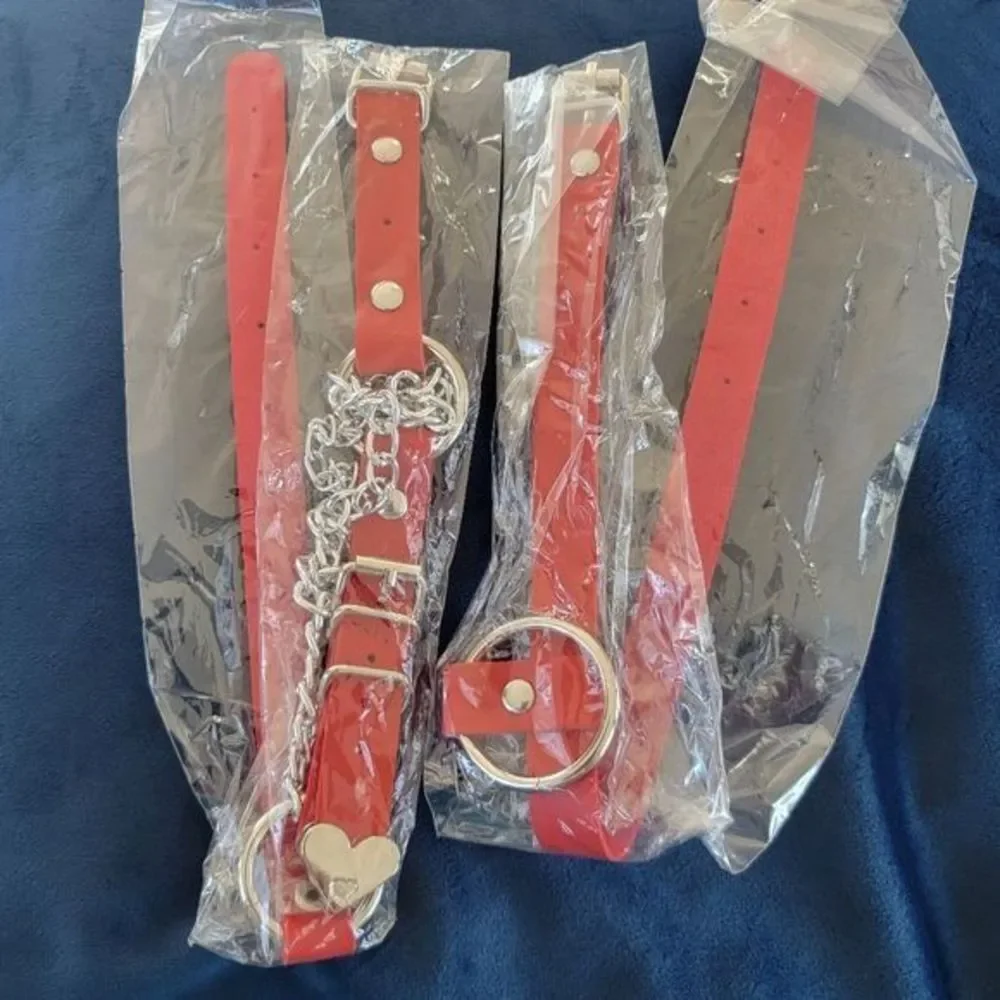 Eigso Red dog collars set of 2 Red heart 16‎ to 17 inch long NEW faux leather